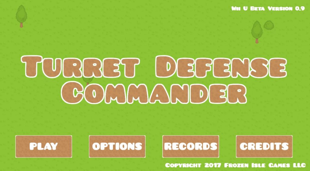 Screenshot of Beta Wii U Turret Defense Commander Front Menu Screen